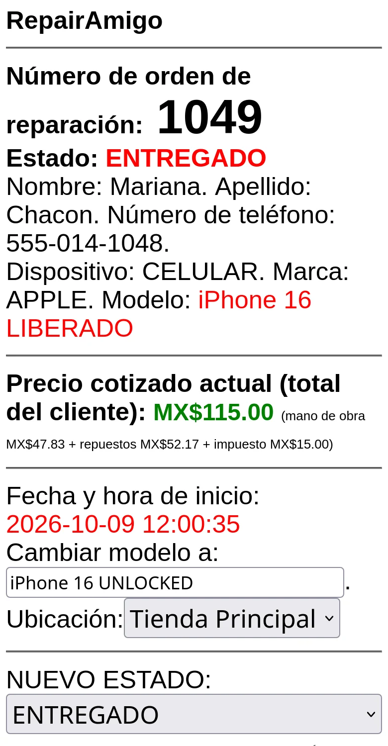 Actualización de boleta en el celular